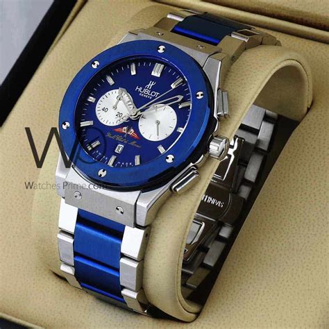 hublot big bang chronograph watch blue with rubber blue belt|hublot big bang original.